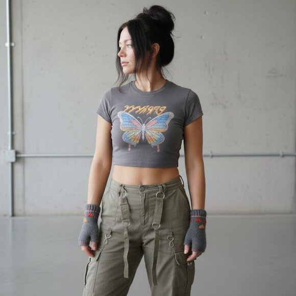 Gray Multicolor Wrist Length Fingerless Gloves - Picture 4 of 4